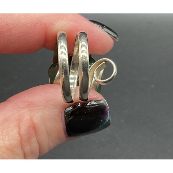 Adjustable Sterling Silver Ring Size 7/8 With Agate Stone Abstract Swirl Design - Picture 3 of 5